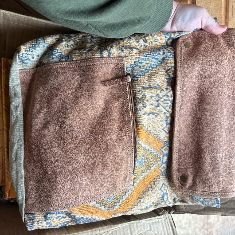 Bohemian Patterned Tote with Brown leather Accents